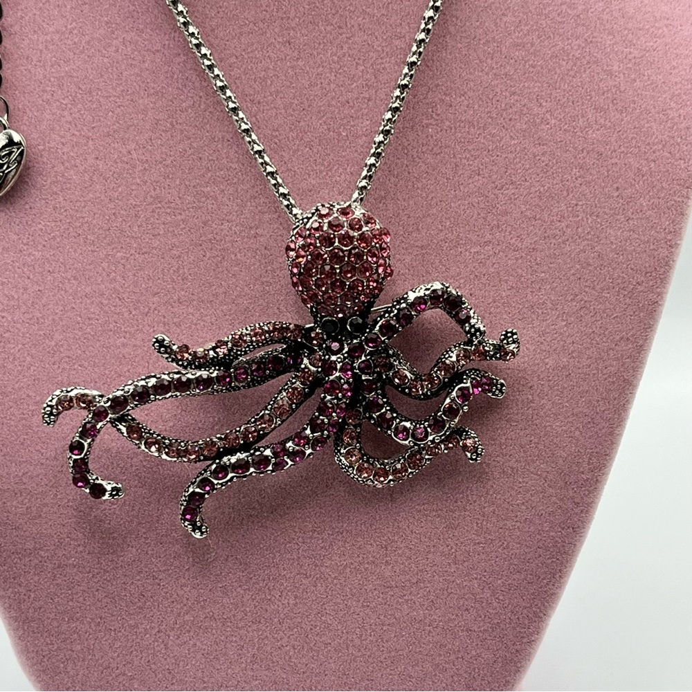 Elegant Pink and Silver Octopus Necklace